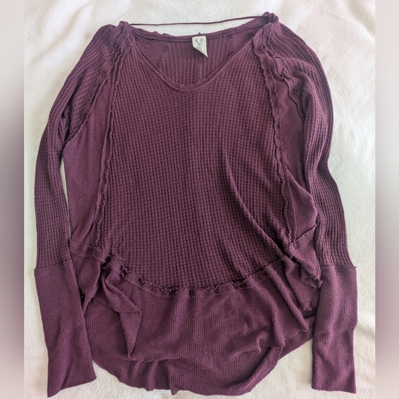 We the Free People Catalina Thermal waffle Tunic Top Long Sleeve Burgundy Xs - Picture 2 of 3